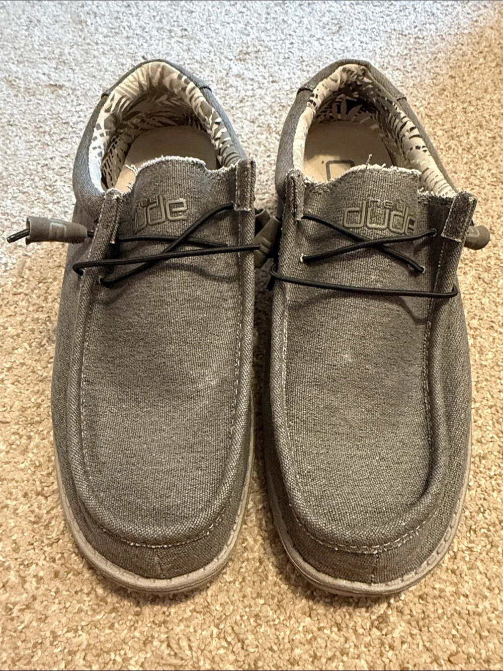 Hey Dude Gray Canvas Slip-On Wally Loafers with Bungee Laces